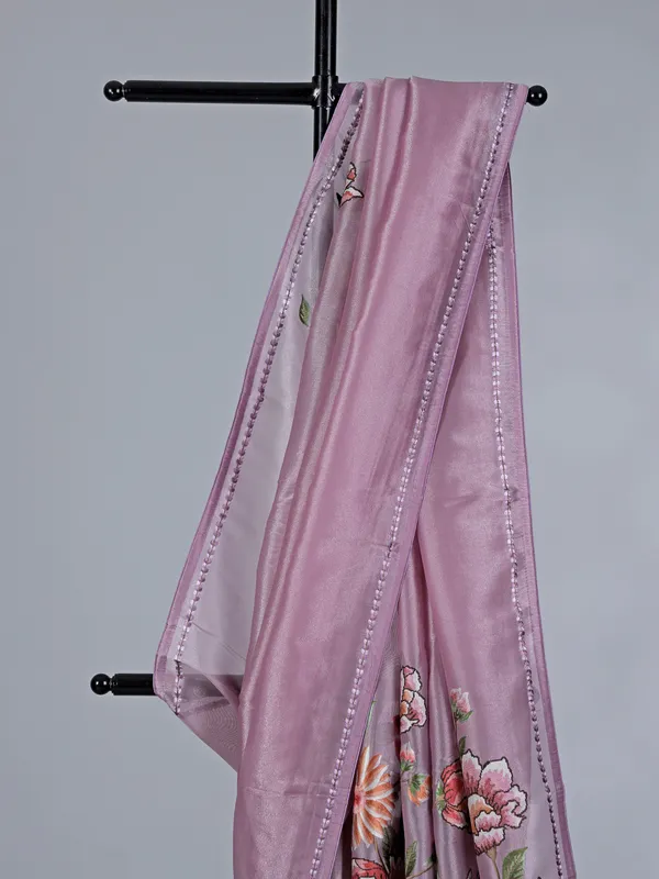 Light wine tissue saree with artistic embroidery