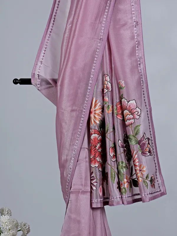 Light wine tissue saree with artistic embroidery