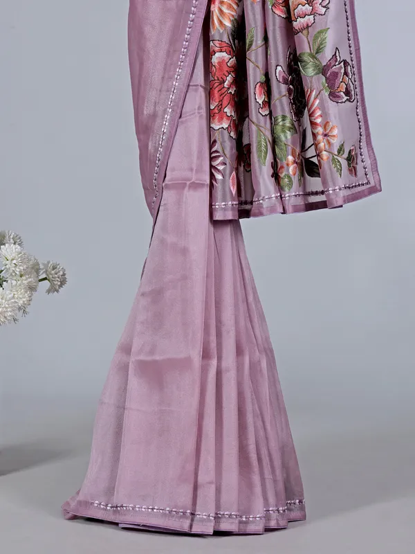 Light wine tissue saree with artistic embroidery