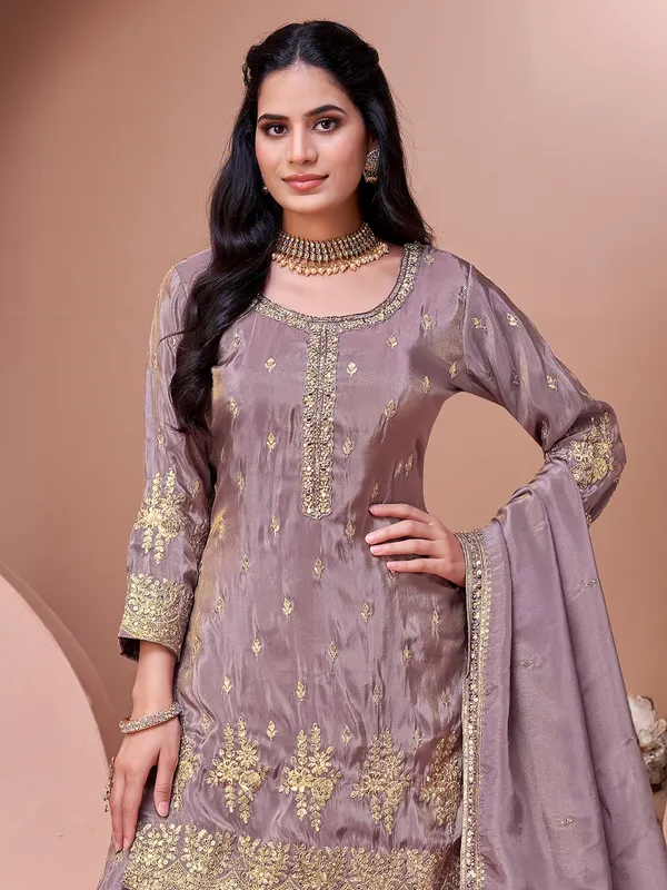 Light wine wedding wear palazzo suit in silk