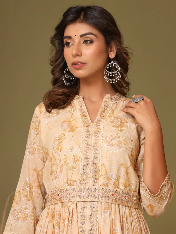 Light yellow cotton printed casual kurti with pant