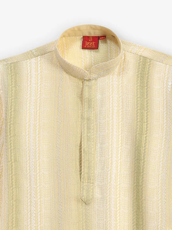 Light yellow cotton silk kurta suit fot boys