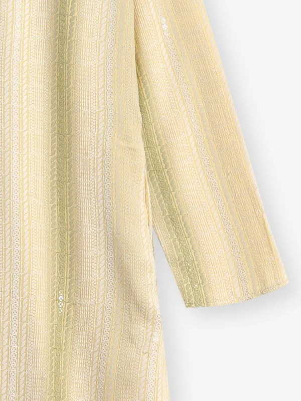 Light yellow cotton silk kurta suit fot boys