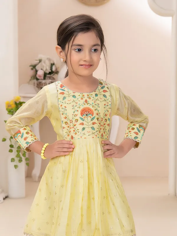 Light yellow cotton silk printed sharara suit