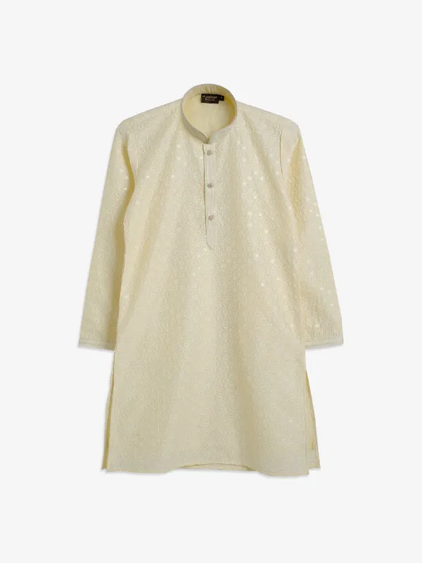 Light yellow embroidery kurta suit in cotton