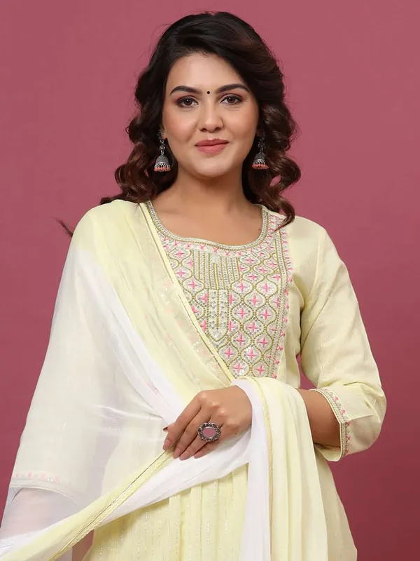 Light yellow festive wear cotton kurti set