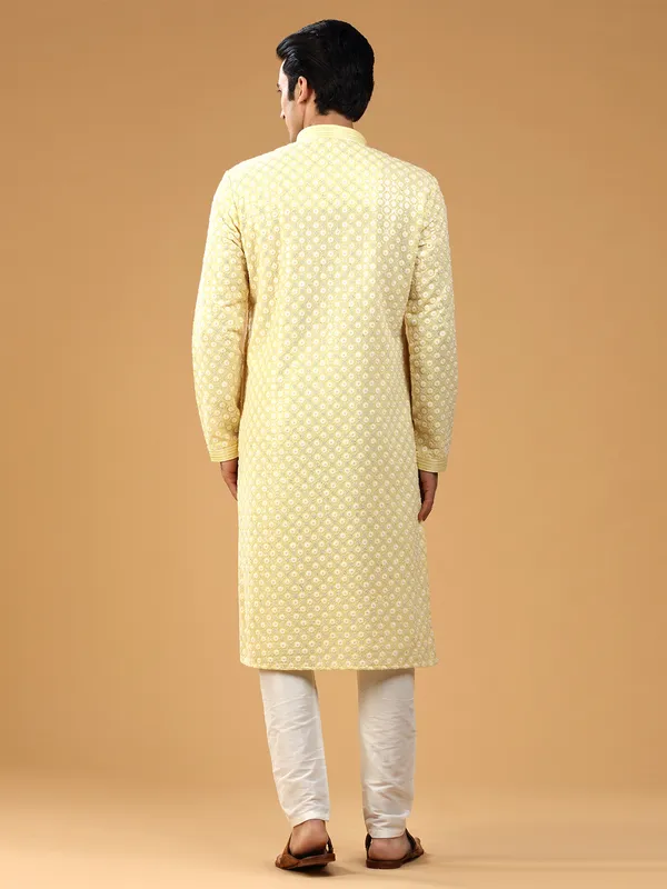 Light yellow georgette  Men Kurta pajama