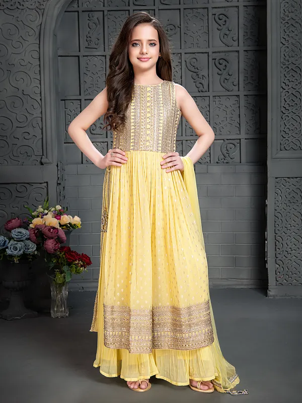 Light yellow georgette nyra cut palazzo suit