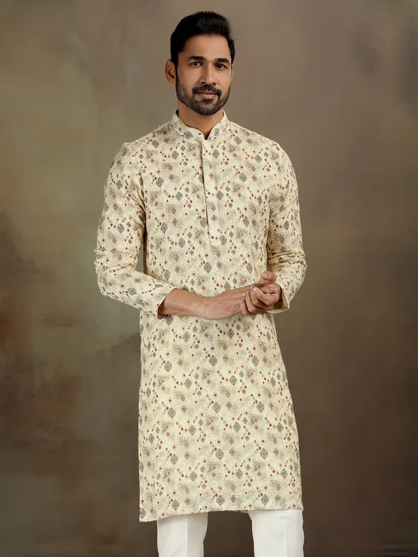 Light yellow georgette printed kurta set