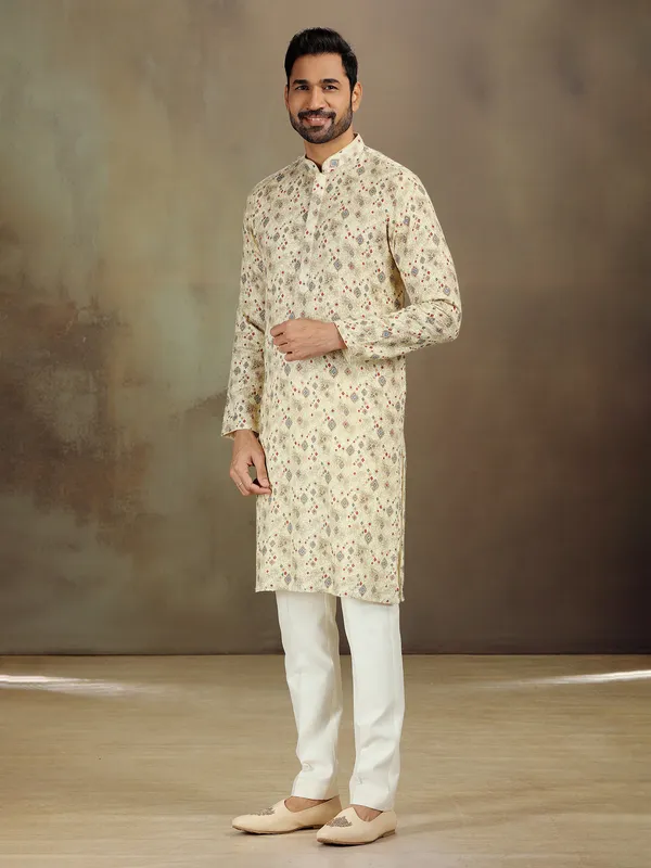 Light yellow georgette printed kurta set