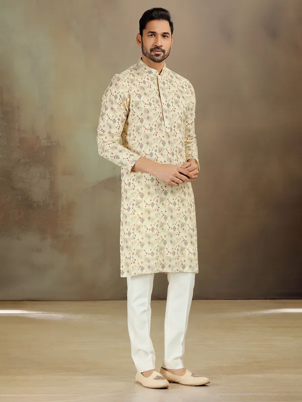 Light yellow georgette printed kurta set