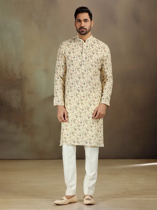 Light yellow georgette printed kurta set