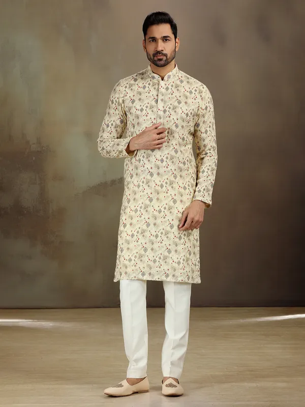 Light yellow georgette printed kurta set