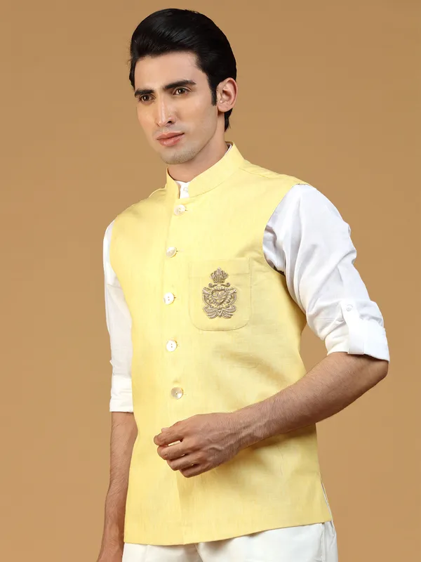 Light yellow linen waistcoat for festive
