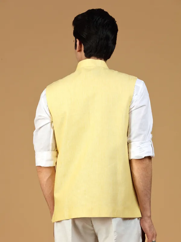 Light yellow linen waistcoat for festive