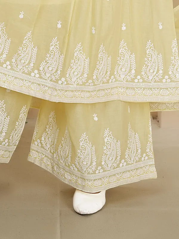 Light yellow pakistani palazzo salwar suit