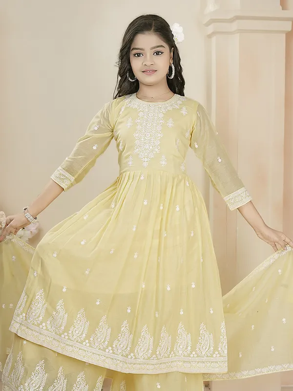 Light yellow pakistani palazzo salwar suit