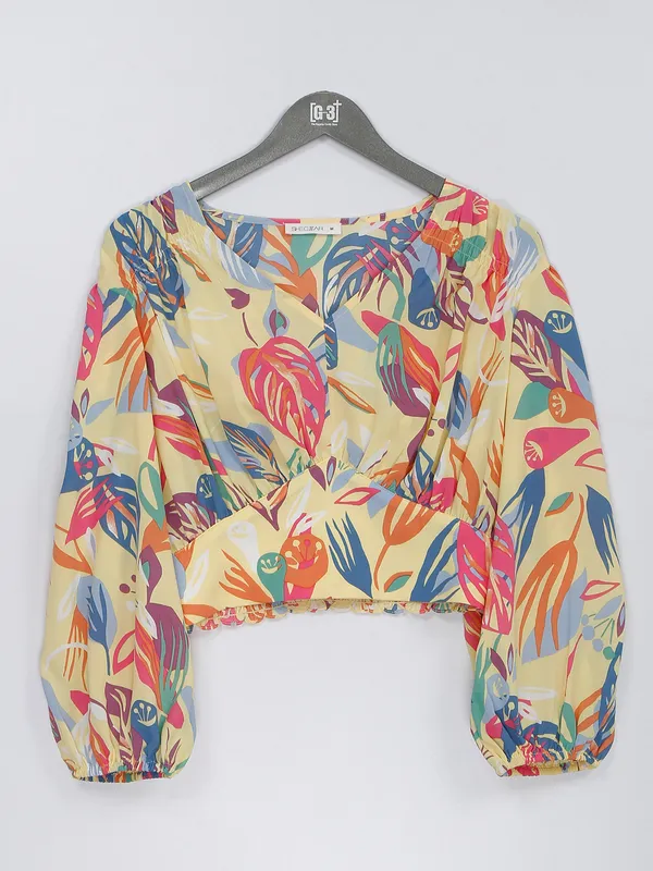 Light yellow printed crop top