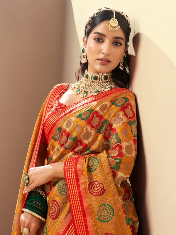 Light yellow printed georgette saree for special moments