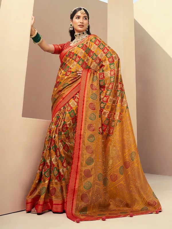Light yellow printed georgette saree for special moments