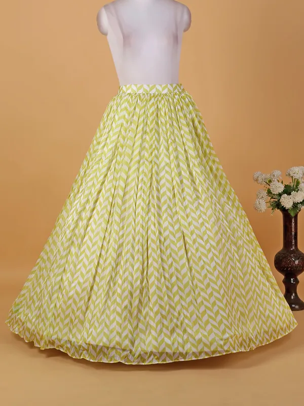 Light yellow printed soft organza lehenga choli