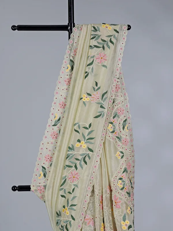 Light yellow semi tissue saree with thread elegance
