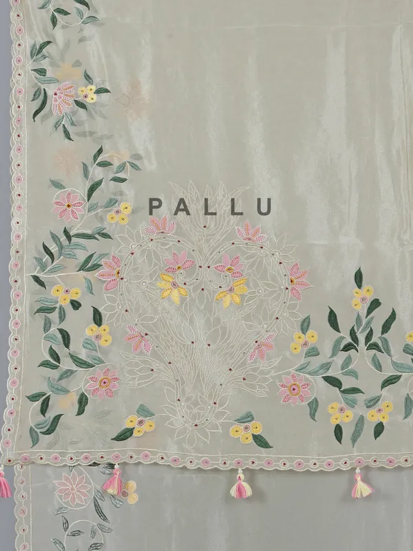 Light yellow semi tissue saree with thread elegance