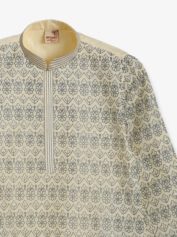 Light yellow silk kurta suit for festive