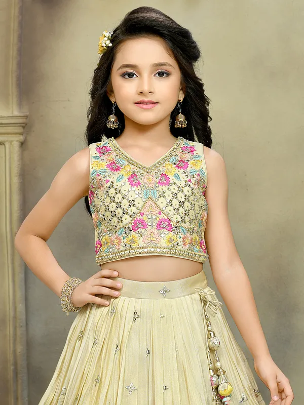Light yellow silk lehenga choli for haldi