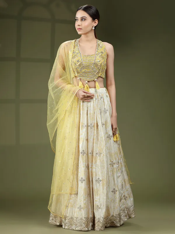 Light yellow silk lehenga choli with dupatta
