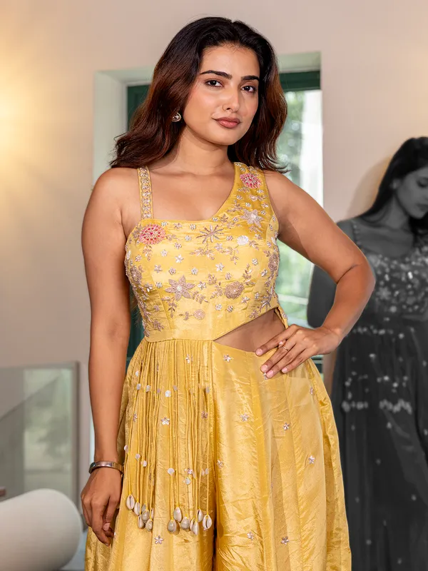 Light yellow silk palazzo suit for wedding