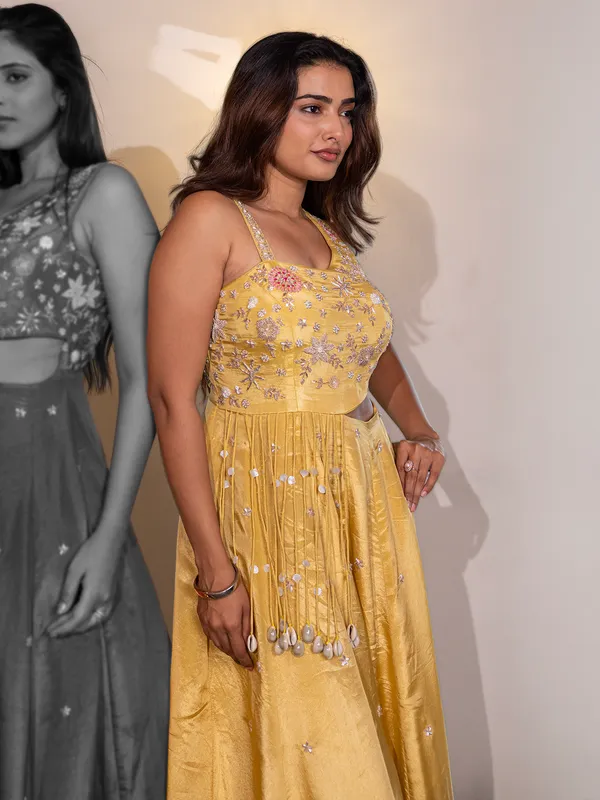 Light yellow silk palazzo suit for wedding