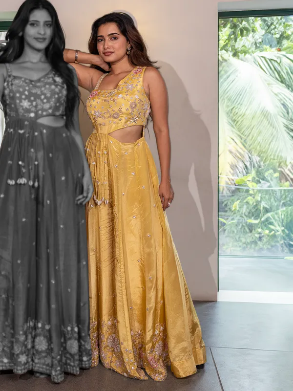 Light yellow silk palazzo suit for wedding