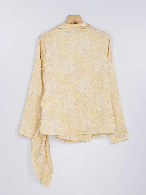 Light yellow silk printed top