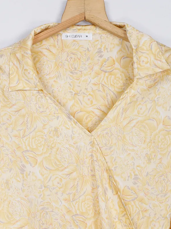 Light yellow silk printed top