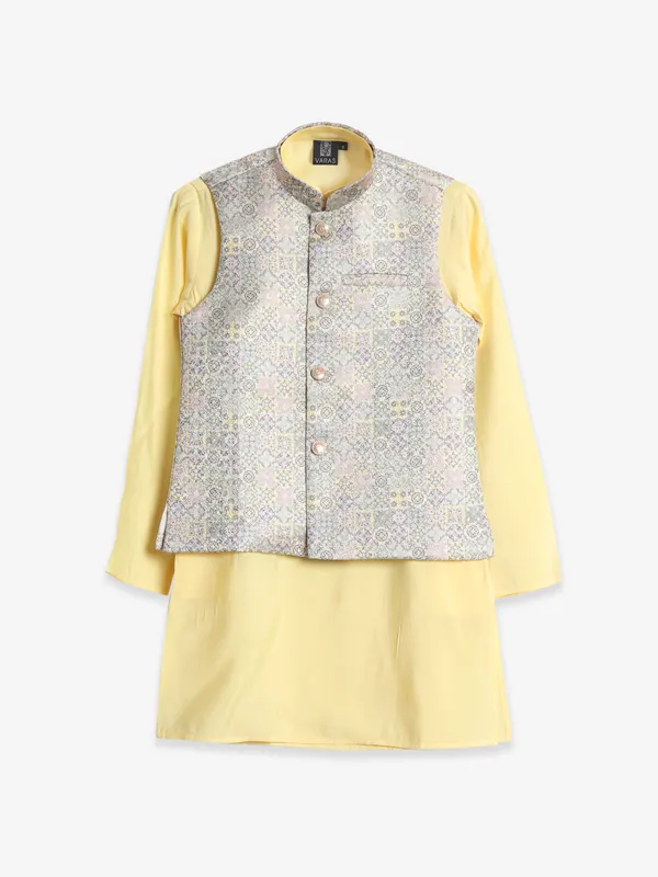 Light yellow silk printed waiscoat set