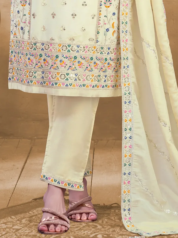 Light yellow silk salwar suit for festive