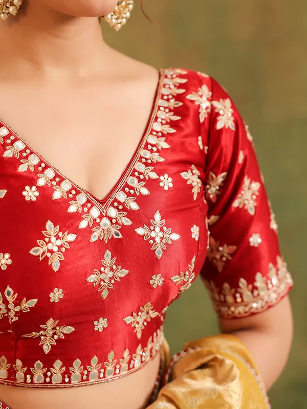 Light yellow silk saree with zari shine