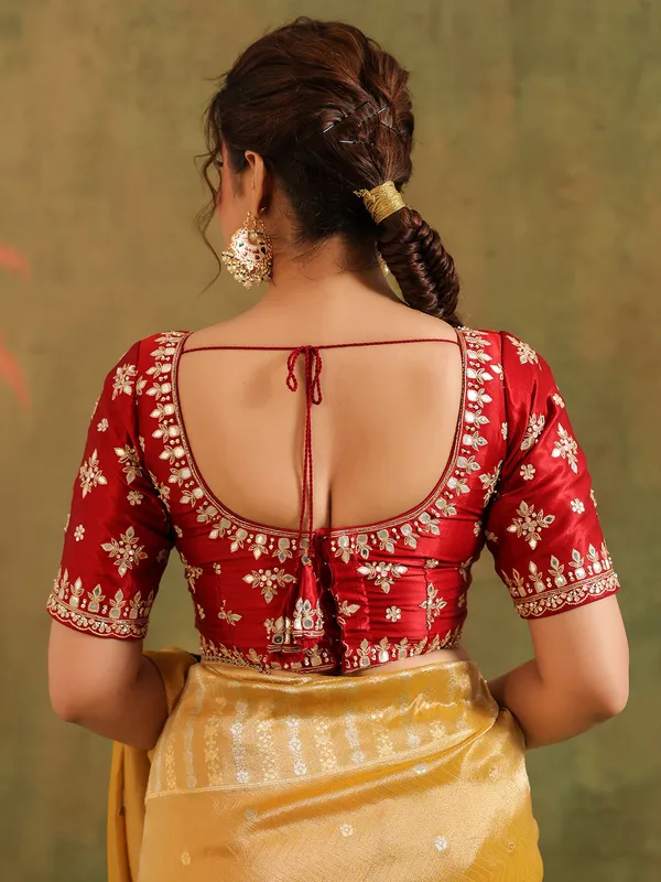 Light yellow silk saree with zari shine