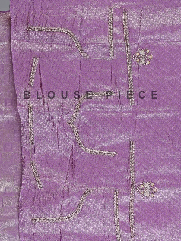 Lilac kanjivaram silk saree with heavy zardosi work