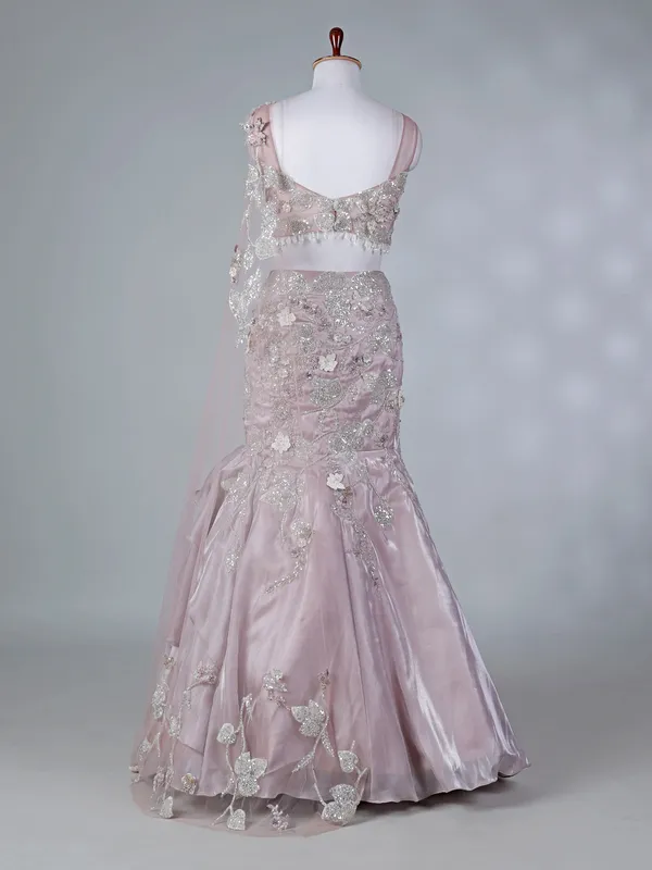 Lilac organza lehenga choli with patch work