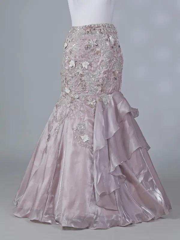 Lilac organza lehenga choli with patch work