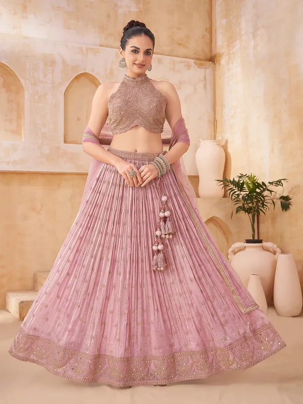 Lilac pink bandgala silk lehenga choli