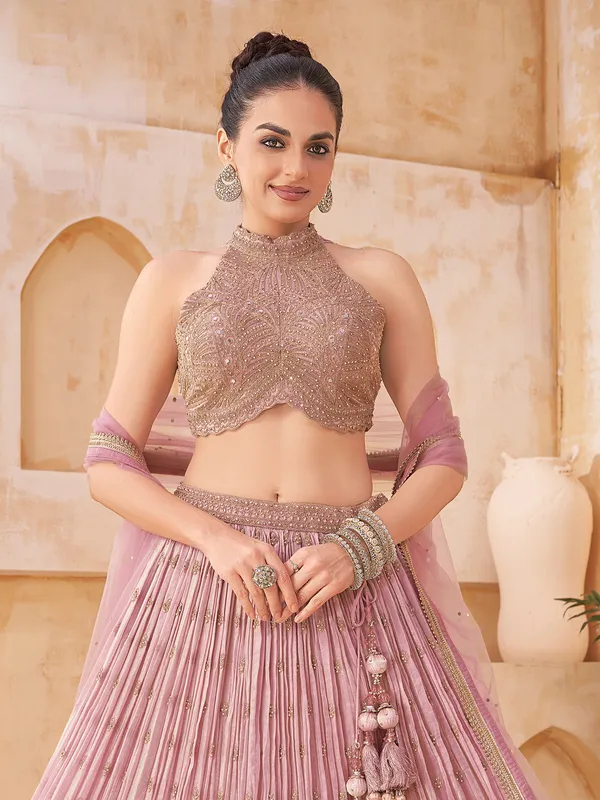 Lilac pink bandgala silk lehenga choli