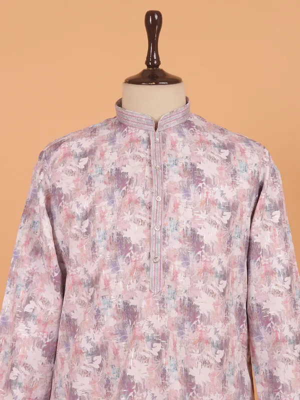 Lilac pink festive cotton kurta set for men