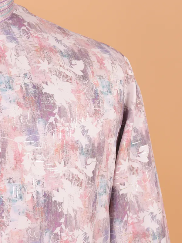 Lilac pink festive cotton kurta set for men