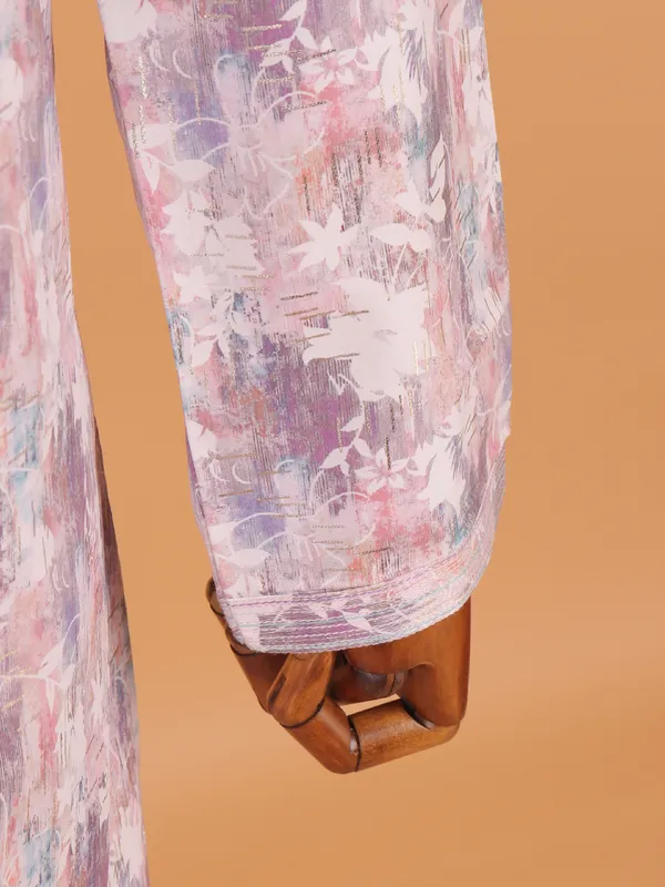 Lilac pink festive cotton kurta set for men