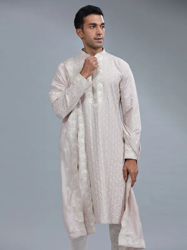 Lilac purle silk kurta suit with dupatta