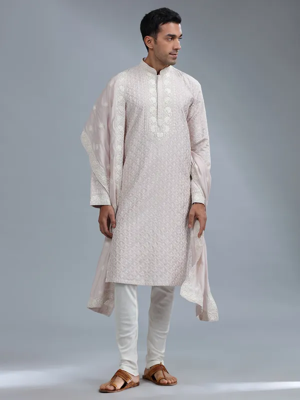 Lilac purle silk kurta suit with dupatta