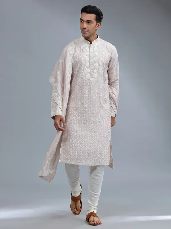 Lilac purle silk kurta suit with dupatta